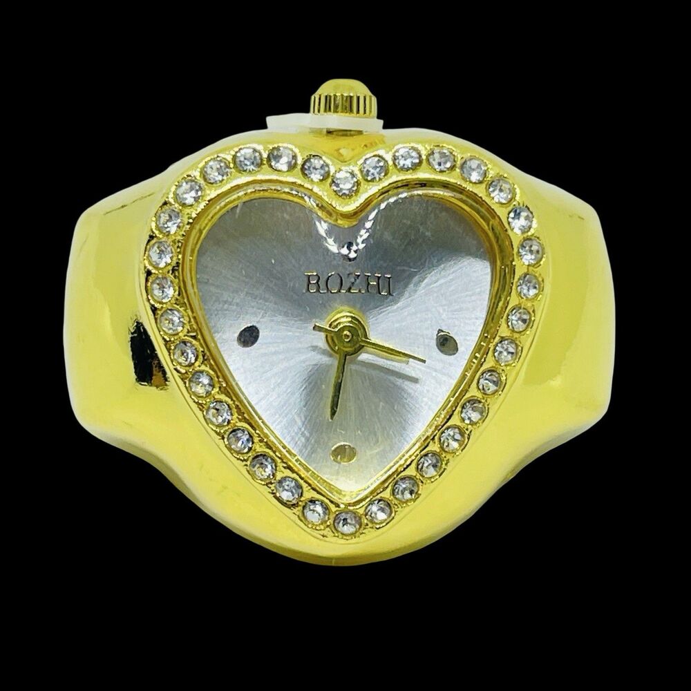BOZHI Ring Watch Gold Heart Design With Crystals New